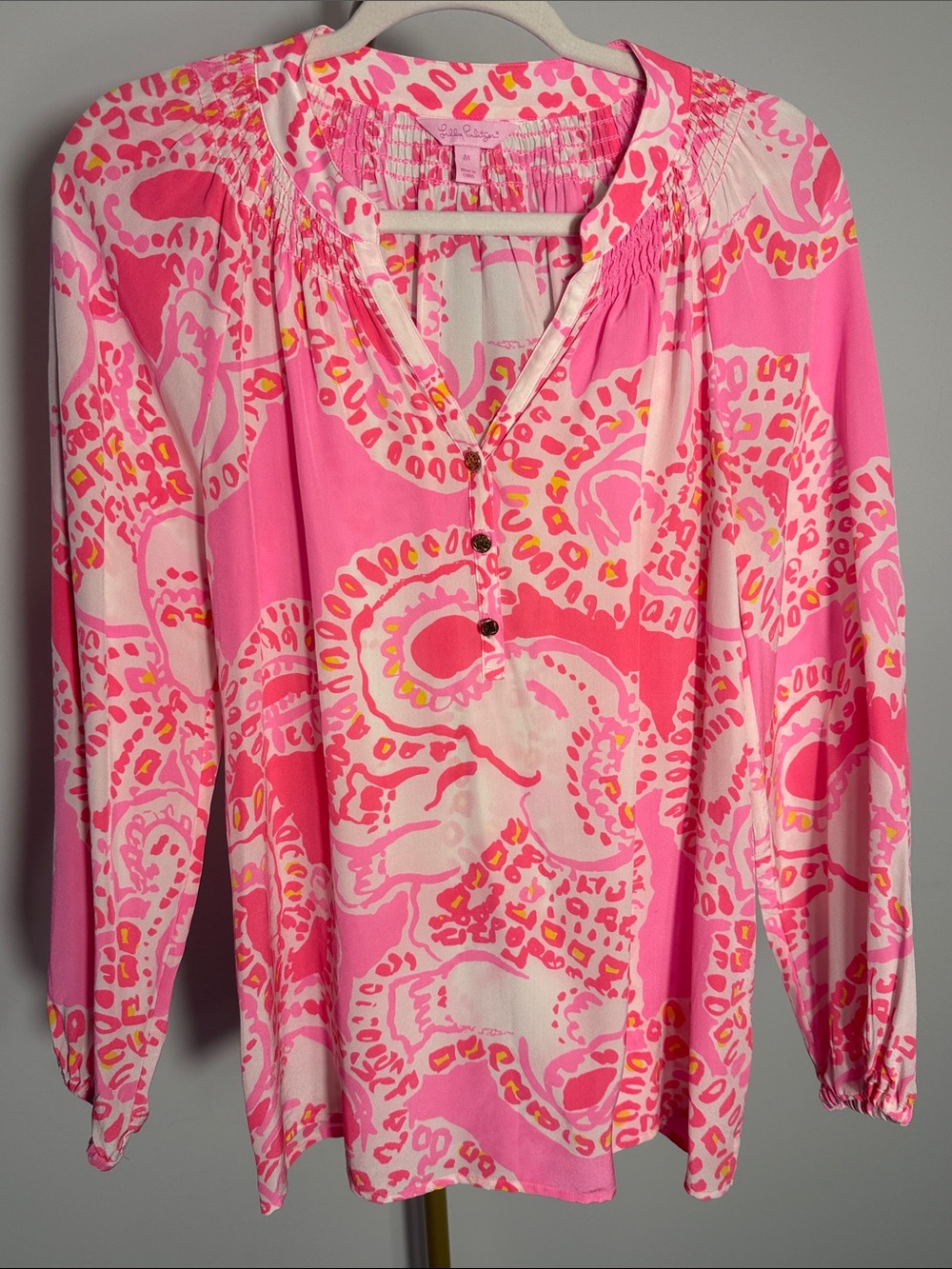 Lilly Pulitzer Elsa Silk Blouse Medium Trunk in Love Elephant Paisley Print